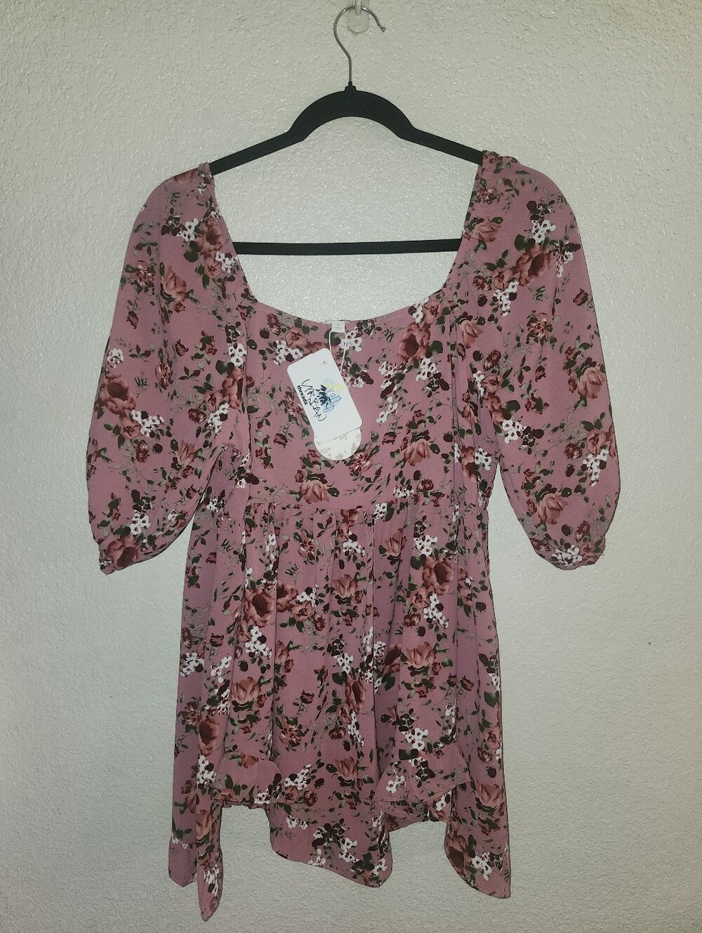 NWT Oddi "Just So Sweet Dusty Rose🥀Floral Print Smocked Puff Sleeve Top" Medium - Picture 2 of 12
